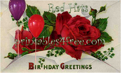 Red Hat birthday cards logo with purple and red balloons clipart