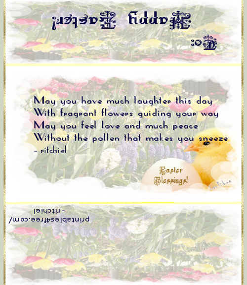  large easter candy wrapper with poem springs flowers and chick