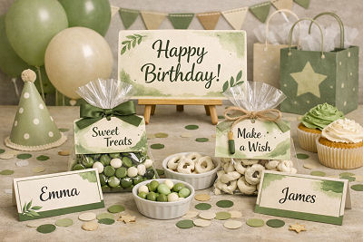 Gathering place cards and food labels preview
