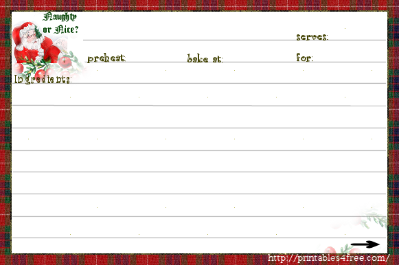 lined recipe card for the holidays