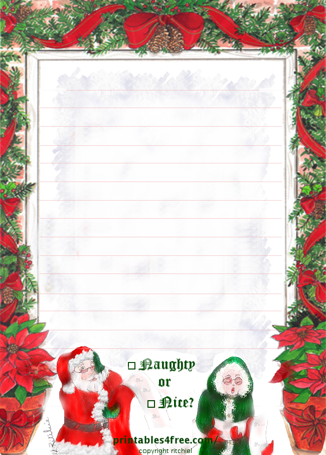free lined notepaper says naughty or nice