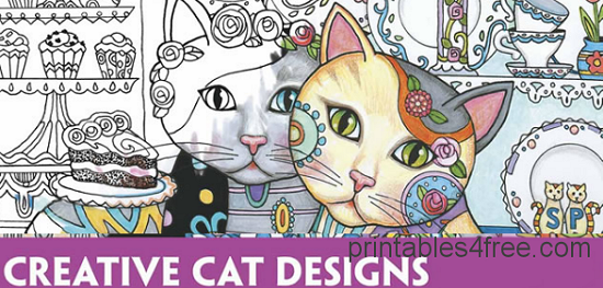 creative cat designs to colour by Marjorie Sarnat logo