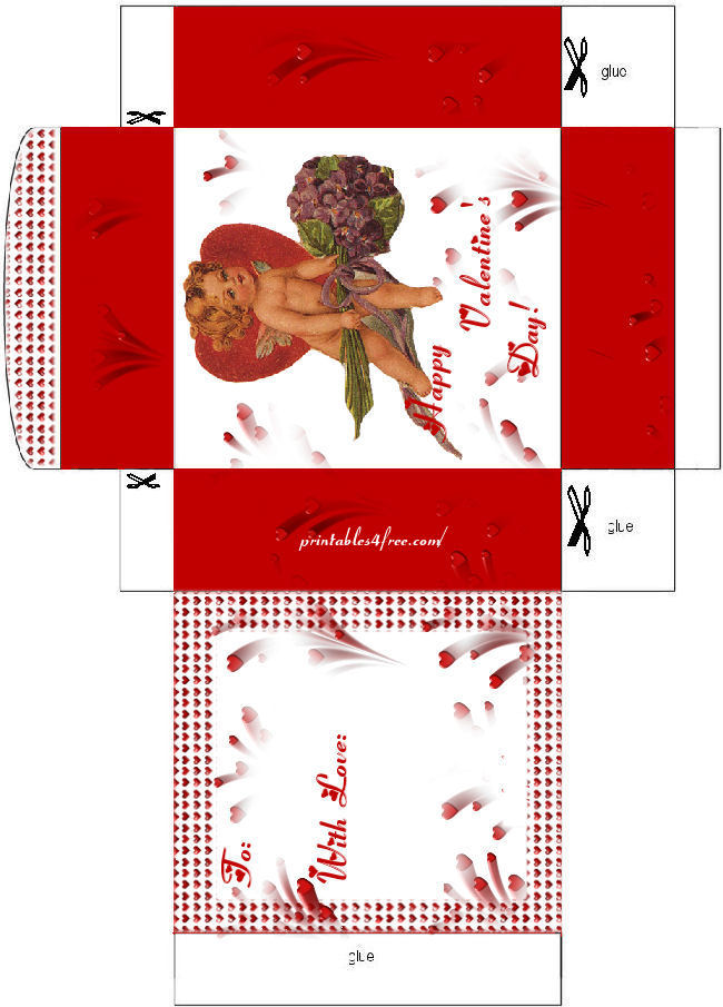 valentine_s small box with cupid, chocolate and flowers - fits two wrapped cookies